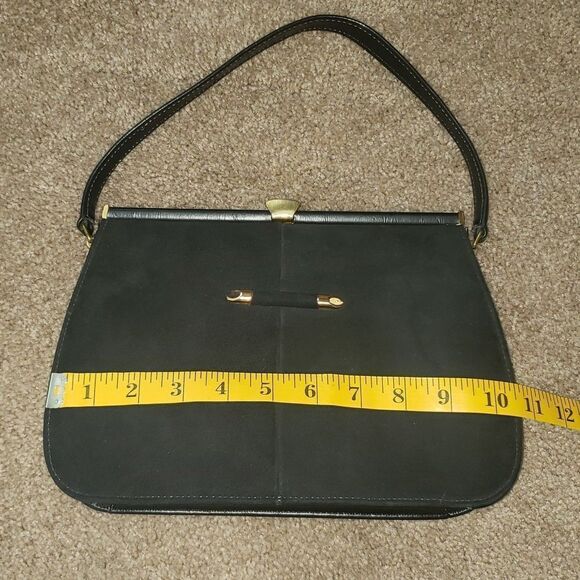 VNTG Retro 60's A Naturalizer Black Faux Suede Simulated Leather Handbag - Picture 13 of 16